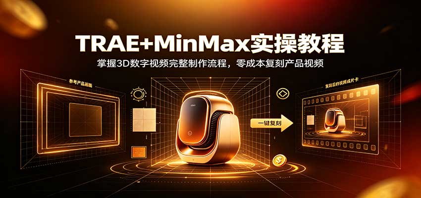 TRAE+MinMax实操教程:3D数字视频完整制作流程,零成本复刻产品视频网赚项目-副业赚钱-互联网创业-资源整合老八网赚资源