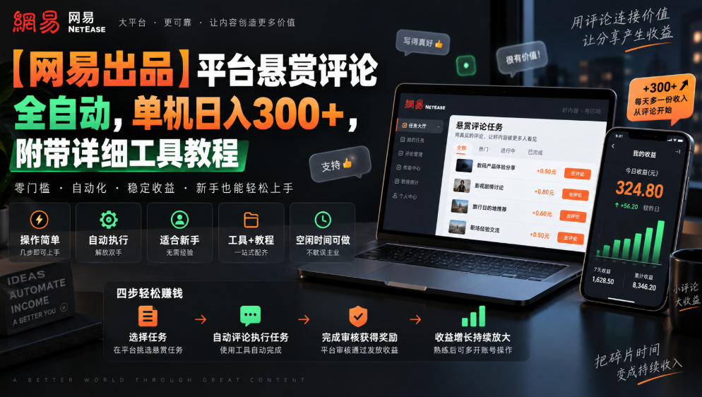 6b351928091c682c82f6e6368294eeba.jpeg 【网易出品】平台悬赏评论全自动,单机日入300+,附带详细工具教程【揭秘】