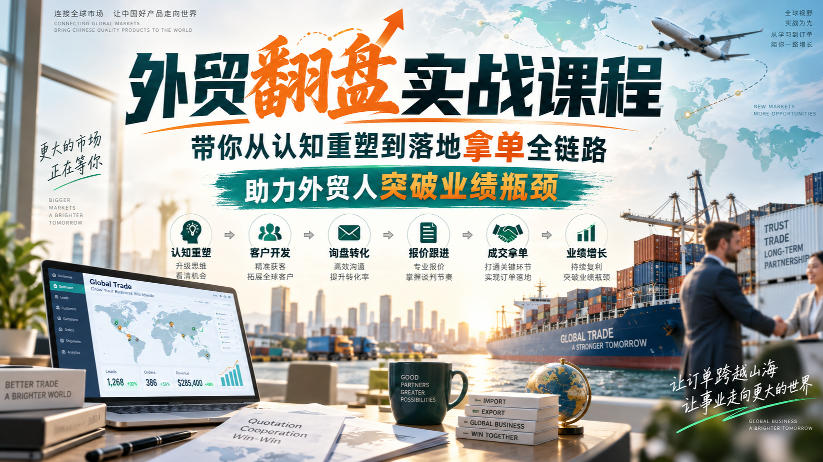 f21c3b3104e51ff6dd50092d813988cb.jpeg 外贸翻盘实战课程,带你从认知重塑到落地拿单全链路,助力外贸人突破业绩瓶颈