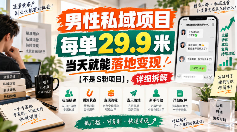 2b6a7b815f2d04f4ecae01d88f57a6a4.jpeg 男性私域项目,每单29.9米,当天就能落地变现【不是S粉项目】,详细拆解