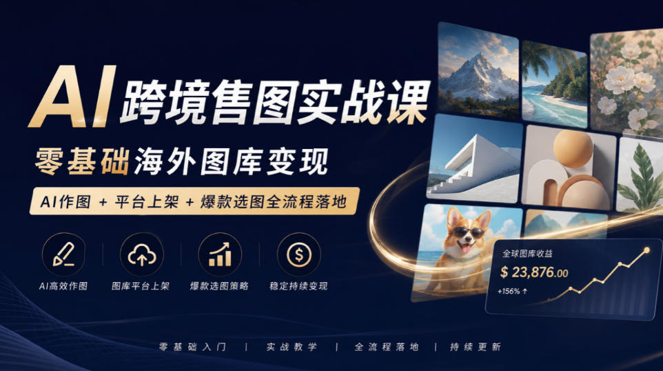 AI跨境售图实战课，零基础海外图库变现，AI作图+平台上架+爆款选图全流程落地网赚项目-副业赚钱-互联网创业-资源整合老八网赚资源
