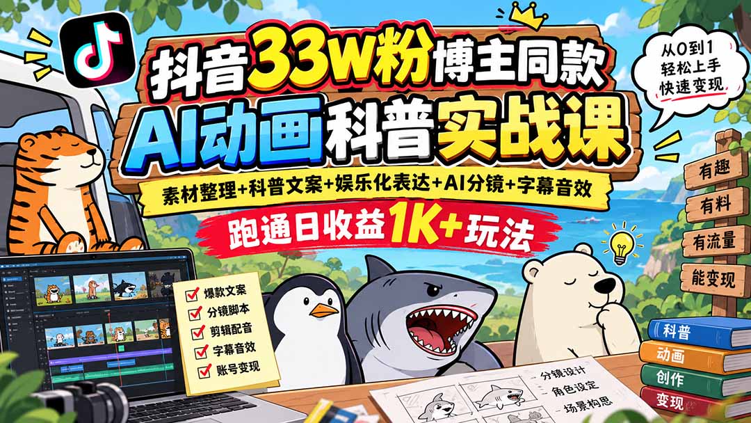 412dd3ce908249ff2b55e88c400daa2f.jpeg 抖音33W粉博主同款AI动画科普实战课|素材整理+科普文案+娱乐化表达+AI分镜+字幕音效,跑通日收益1K+玩法