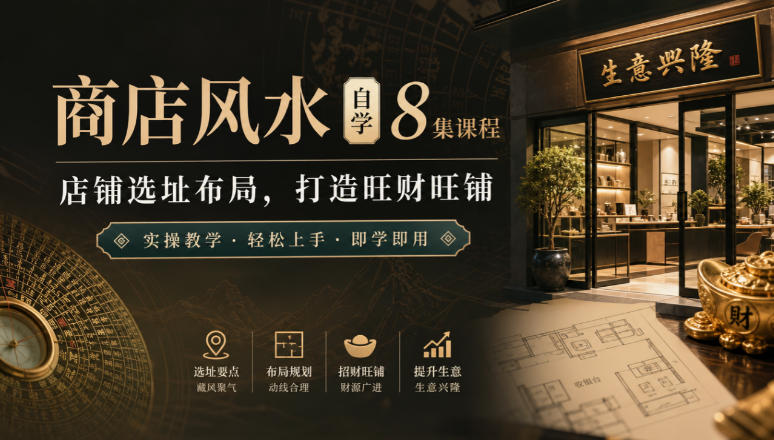 商店风水自学8集课程｜店铺选址布局，打造旺财旺铺实操教学网赚项目-副业赚钱-互联网创业-资源整合老八网赚资源