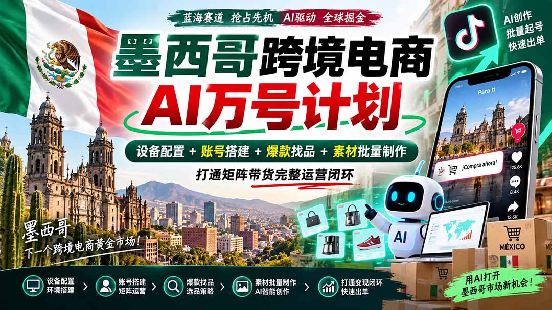 888b955a7896a7b080b27bd29ab71367.jpeg 墨西哥AI跨境电商万号计划|设备配置+账号搭建+爆款找品+素材批量制作,打通矩阵带货完整运营闭环
