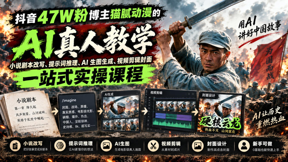 8b67c58d7d3de537e41c2c65fd09e214.jpeg 抖音47W粉博主猫腻动漫的AI真人漫剧教学,小说剧本改写、提示词推理、AI生图生成、视频剪辑封面一站式实操课程