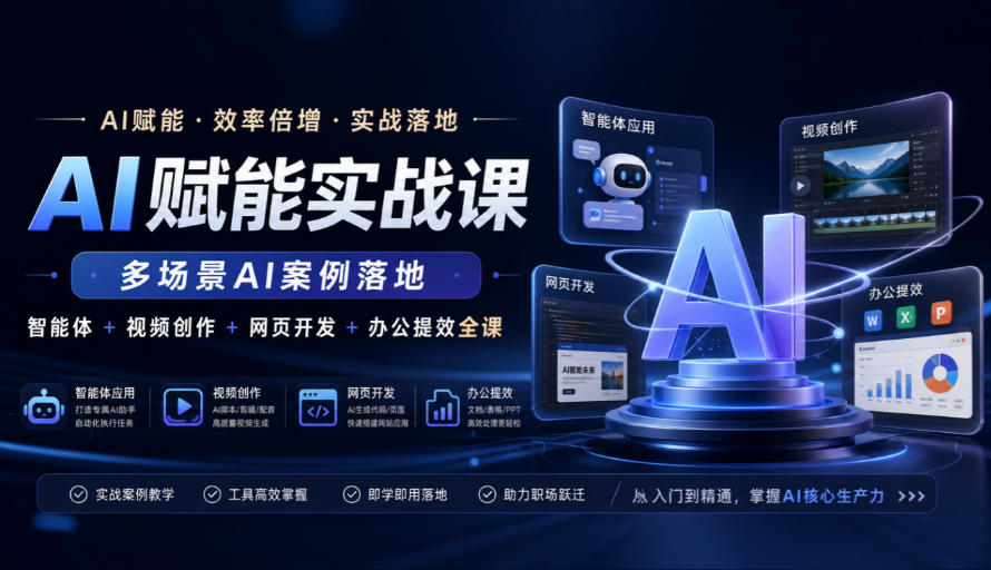 AI赋能实战课，多场景AI案例落地，智能体+视频创作+网页开发+办公提效全课网赚项目-副业赚钱-互联网创业-资源整合老八网赚资源