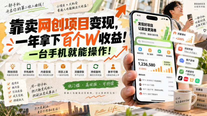 网创小程序虚拟资料变现，一年拿下百万收益，一部手机就可以做，0成本变现副业！网赚项目-副业赚钱-互联网创业-资源整合老八网赚资源