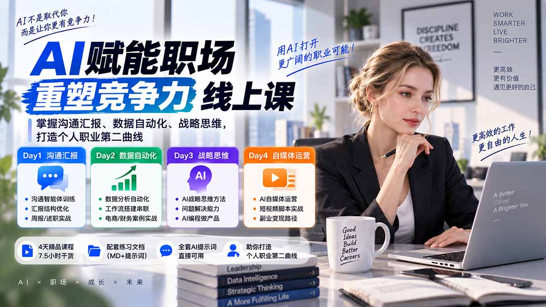 05b57c49cb6bafe56491d6d4c57f3efd.jpeg AI职场提效与第二曲线实战课-无水印:学习沟通汇报、数据工作流和战略思维,掌握AI编程做产品及自媒体运营方法