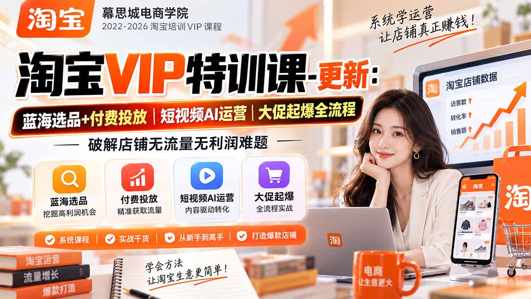 淘宝VIP特训课-更新0917：蓝海选品+付费投放｜短视频AI运营｜大促起爆全流程，破解店铺无流量无利润难题网赚项目-副业赚钱-互联网创业-资源整合老八网赚资源