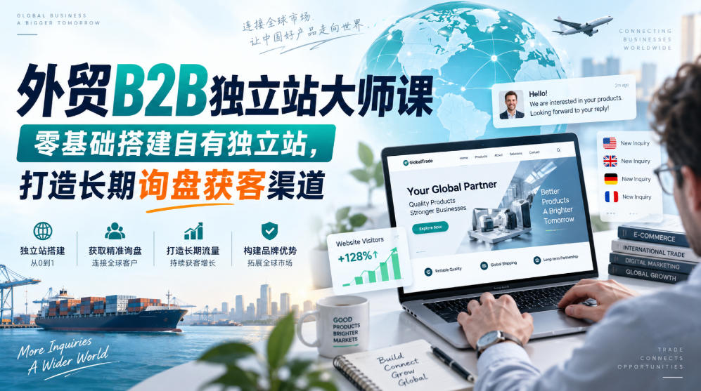 外贸B2B独立站大师课，零基础搭建自有独立站，打造长期询盘获客渠道网赚项目-副业赚钱-互联网创业-资源整合老八网赚资源