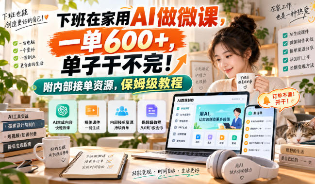 下班在家用AI做微课，一单600+，单子干不完！附内部接单资源，保姆级教程【揭秘】网赚项目-副业赚钱-互联网创业-资源整合老八网赚资源