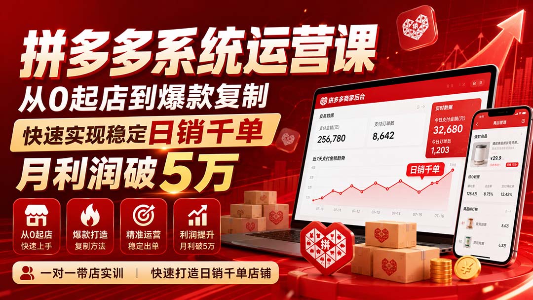 拼多多系统运营课-无水印(更新9月网赚项目-副业赚钱-互联网创业-资源整合老八网赚资源