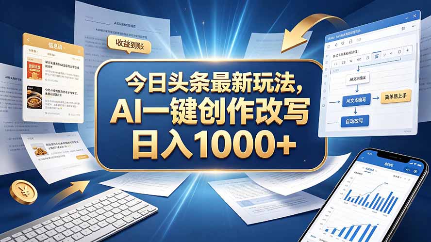 今日头条最新玩法,AI 一键创作改写,简单易上手,轻松日入 1000 +网赚项目-副业赚钱-互联网创业-资源整合老八网赚资源