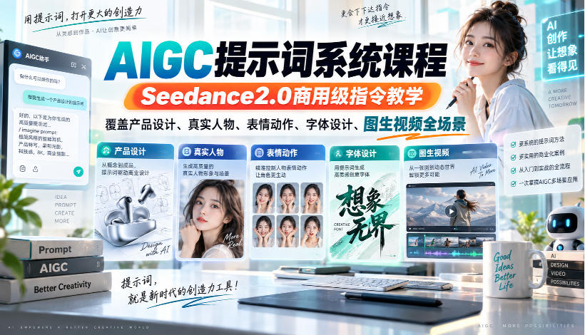 AIGC提示词系统课程，Seedance2.0商用级指令教学，覆盖产品设计、真实人物、表情动作、字体设计、图生视频全场景网赚项目-副业赚钱-互联网创业-资源整合老八网赚资源
