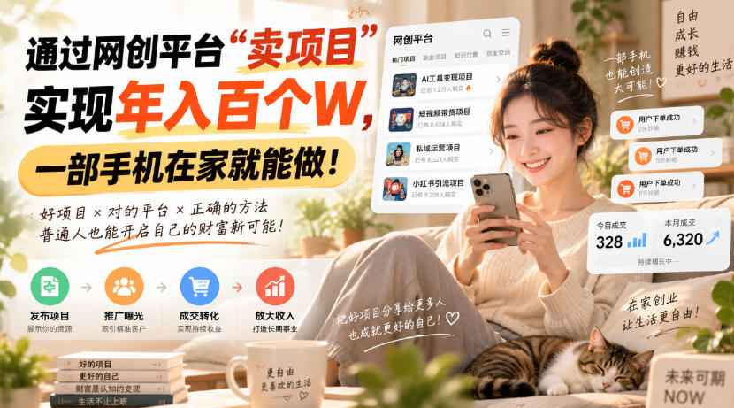 通过网创平台“卖项目”实现年入百万，一部手机在家就能做！网赚项目-副业赚钱-互联网创业-资源整合老八网赚资源