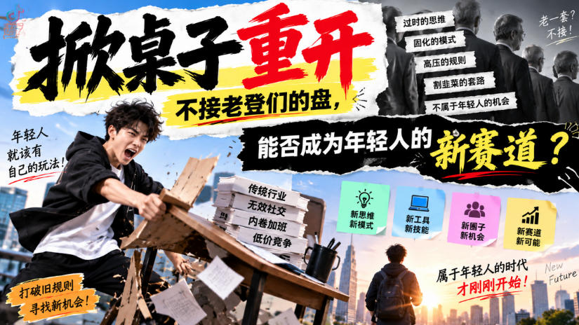 某公众号付费文章：掀桌子重开，不接老登们的盘，能否成为年轻人的新赛道？网赚项目-副业赚钱-互联网创业-资源整合老八网赚资源