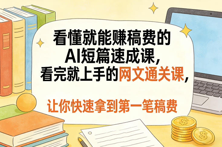 看懂就能賺稿费的AI短篇速成课，看完就上手的网文通关课，让你快速拿到第一笔稿费(更新8月)网赚项目-副业赚钱-互联网创业-资源整合老八网赚资源