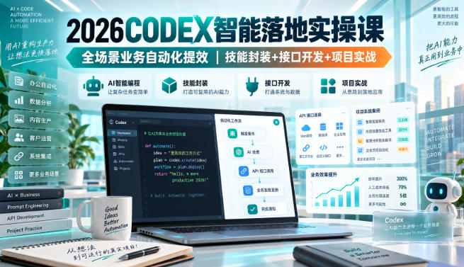 08a7e8ec010bdc772fceaf8333fb3e47.jpeg 2026Codex智能落地实操课,全场景业务自动化提效,技能封装+接口开发+项目实战