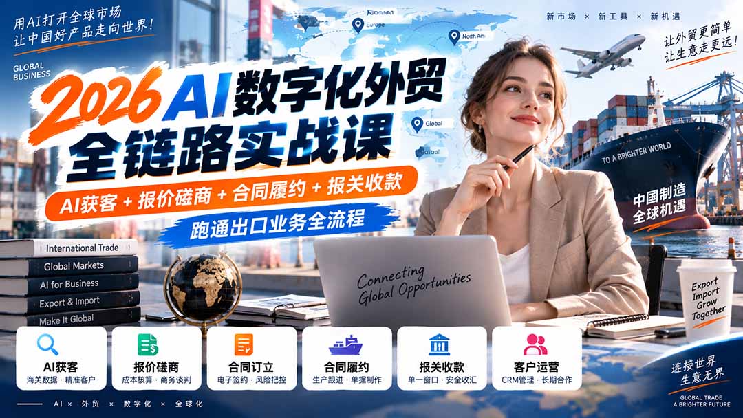 19284a18bc9a0c04ffac16582e90bac6.jpeg 2026AI数字化外贸全链路实战课:AI获客+报价磋商+合同履约+报关收款,跑通出口业务全流程