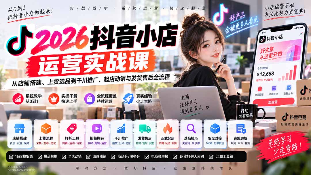 2661afe1508b1a16d4b1160e720ef411.jpeg 2026抖音小店运营实战课|从店铺搭建、上货选品到千川推广、起店动销与发货售后全流程