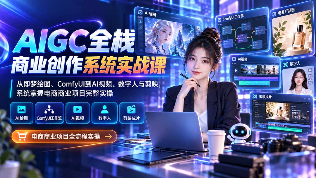AIGC全栈商业创作系统实战课-无水印：从即梦绘图、ComfyUI到AI视频、数字人与剪映，系统掌握电商商业项目完整实操网赚项目-副业赚钱-互联网创业-资源整合老八网赚资源