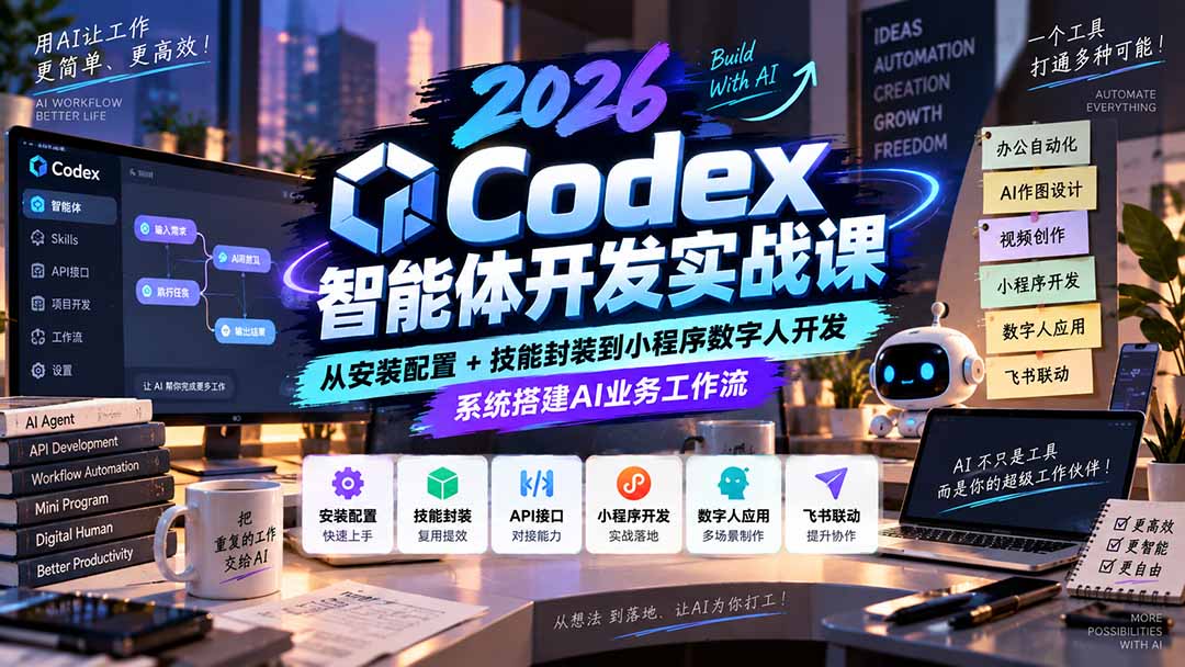 2026Codex智能体开发实战课：从安装配置+技能封装到小程序数字人开发，系统搭建AI业务工作流网赚项目-副业赚钱-互联网创业-资源整合老八网赚资源