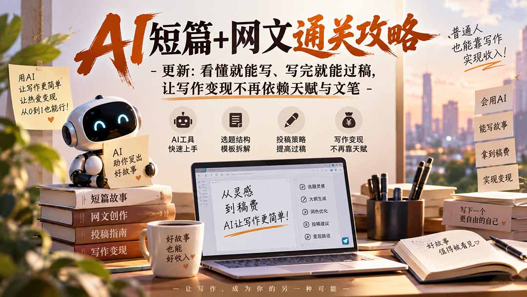 AI短篇+网文通关攻略-更新0921：看懂就能写、写完就能过稿，让写作变现不再依赖天赋与文笔网赚项目-副业赚钱-互联网创业-资源整合老八网赚资源