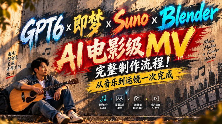 391e537c2e7a0384affff242ebca4ba6.jpeg GPT6×即梦×Suno×Blender|AI电影级MV完整制作流程!从音乐到运镜一次完成!