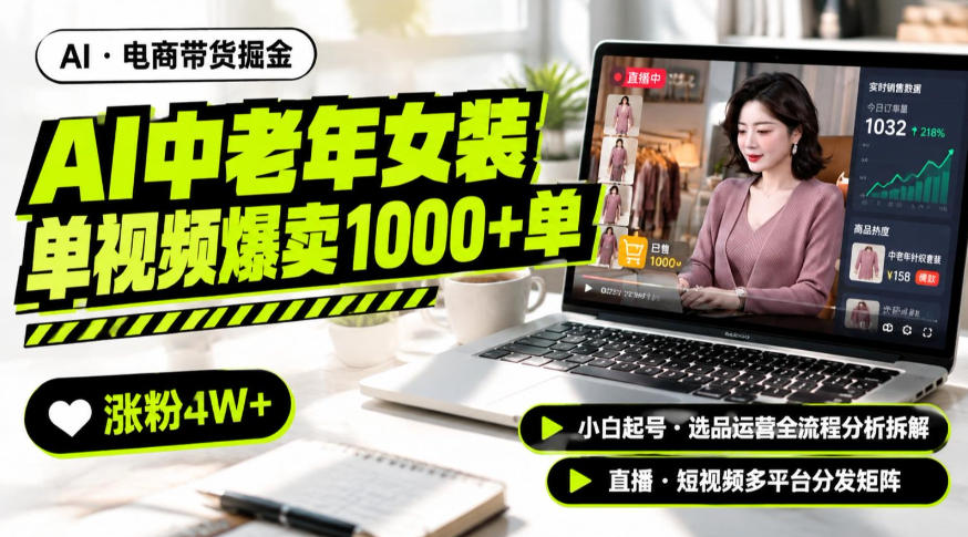 d04fc3d009ca20903fe1d40175d72906.jpeg AI中老年服装带货赛道新玩法,一个视频卖出1000多单涨粉4W+,小白起号选品运营全流程分析拆解
