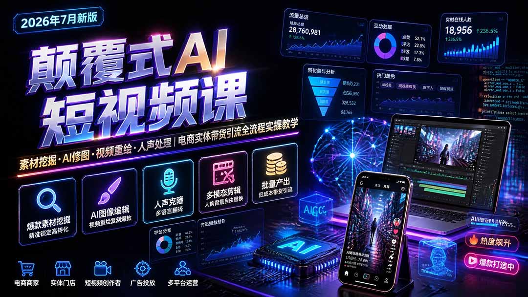 0e4ec774305167f1304112a750ee19b0.jpeg 颠覆式AI短视频课-更新|素材挖掘,AI修图,视频重绘,人声处理|电商实体带货引流全流程实操教学