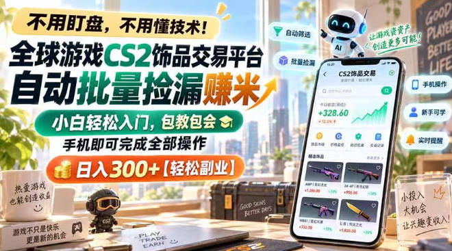 801021a0a0c0b5a1e847f41df95554f1.jpeg 全球游戏CS2饰品交易平台自动批量捡漏賺米,小白轻松入门,包教包会,手机即可完成全部操作,日入300+【揭秘】