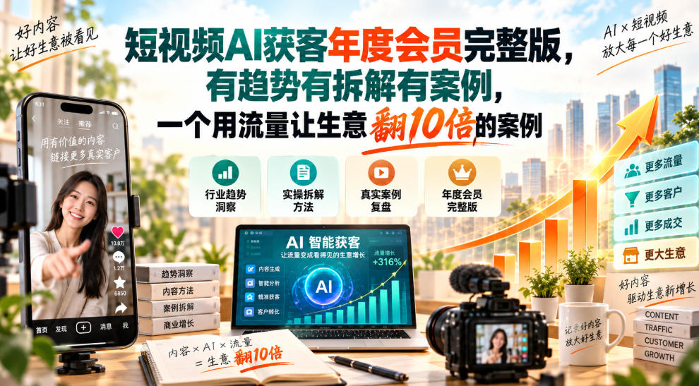 短视频AI获客年度会员完整版,有趋势有拆解有案例,一个用流量让生意翻10倍的案例网赚项目-副业赚钱-互联网创业-资源整合老八网赚资源