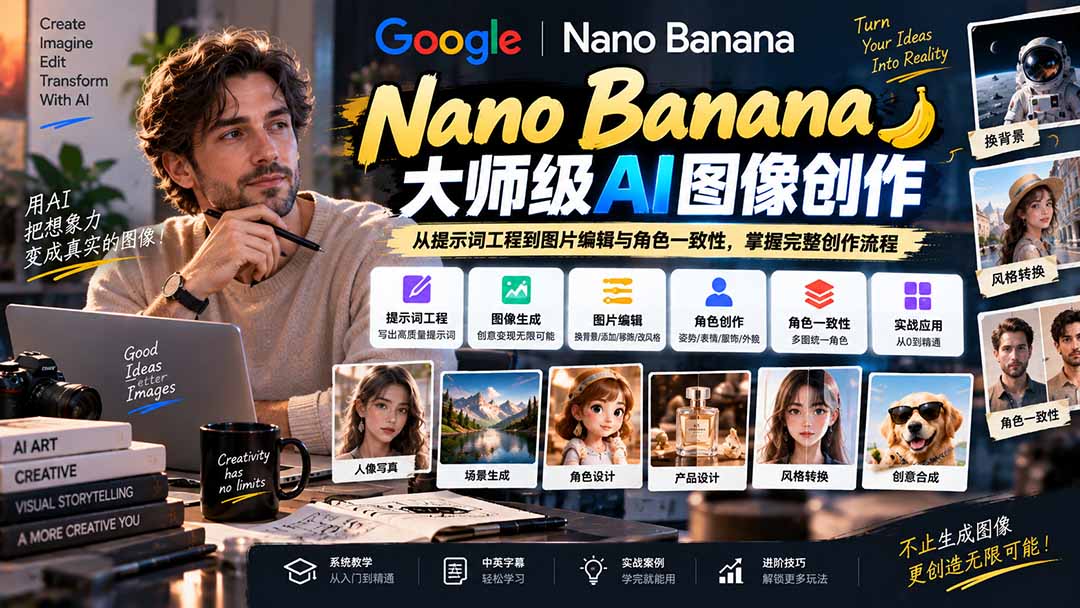 6a5e400db5490da4537cf4f6256a6d3b.jpeg 【无水印】Nano Banana大师级AI图像实战课:从提示词工程到图片编辑与角色一致性,掌握完整创作流程