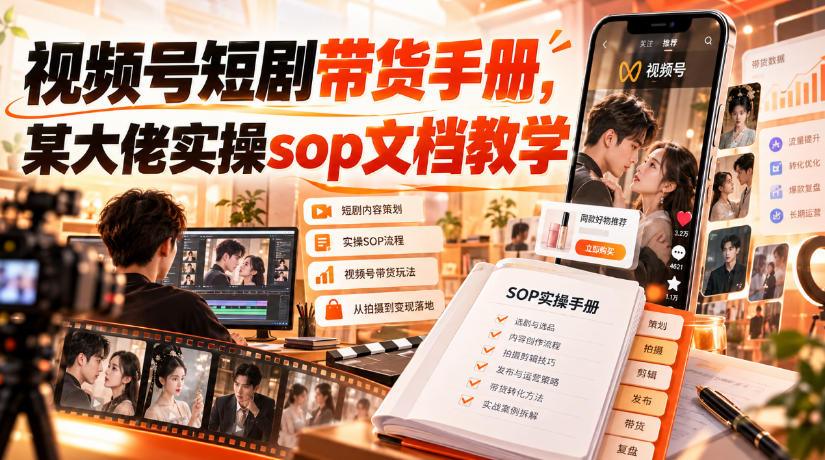 视频号短剧带货手册，某大佬实操sop文档教学网赚项目-副业赚钱-互联网创业-资源整合老八网赚资源