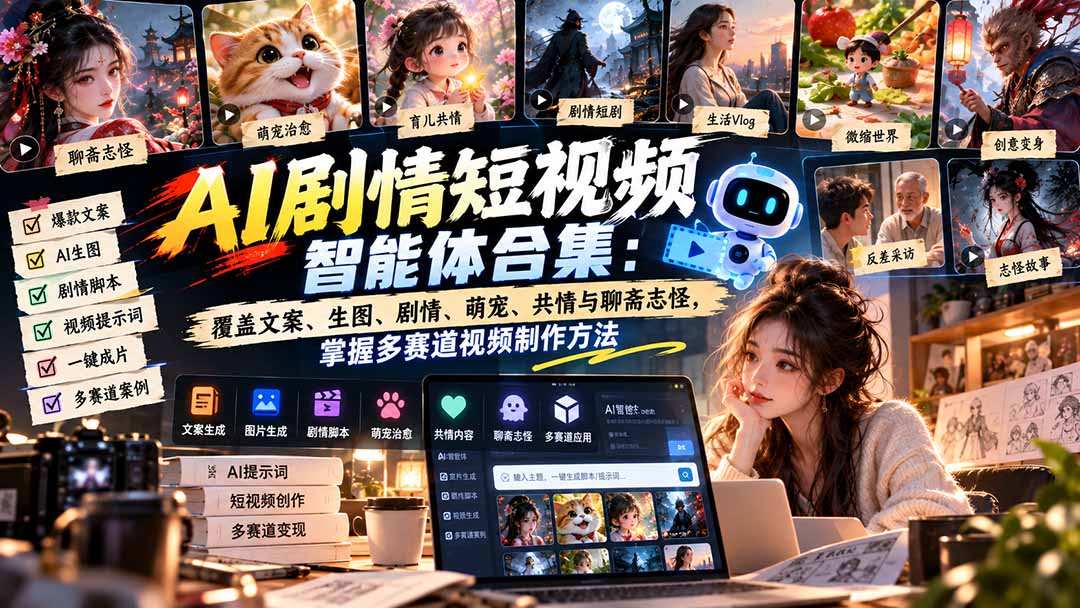 【无水印】AI剧情短视频智能体合集：覆盖文案、生图、剧情、萌宠、共情与聊斋志怪，掌握多赛道视频制作方法网赚项目-副业赚钱-互联网创业-资源整合老八网赚资源