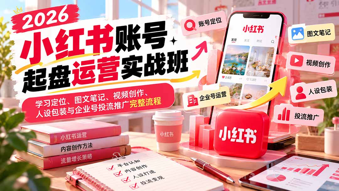 2026小红书账号起盘运营实战班:学习定位、图文笔记、视频创作、人设包装与企业号投流推广完整流程网赚项目-副业赚钱-互联网创业-资源整合老八网赚资源