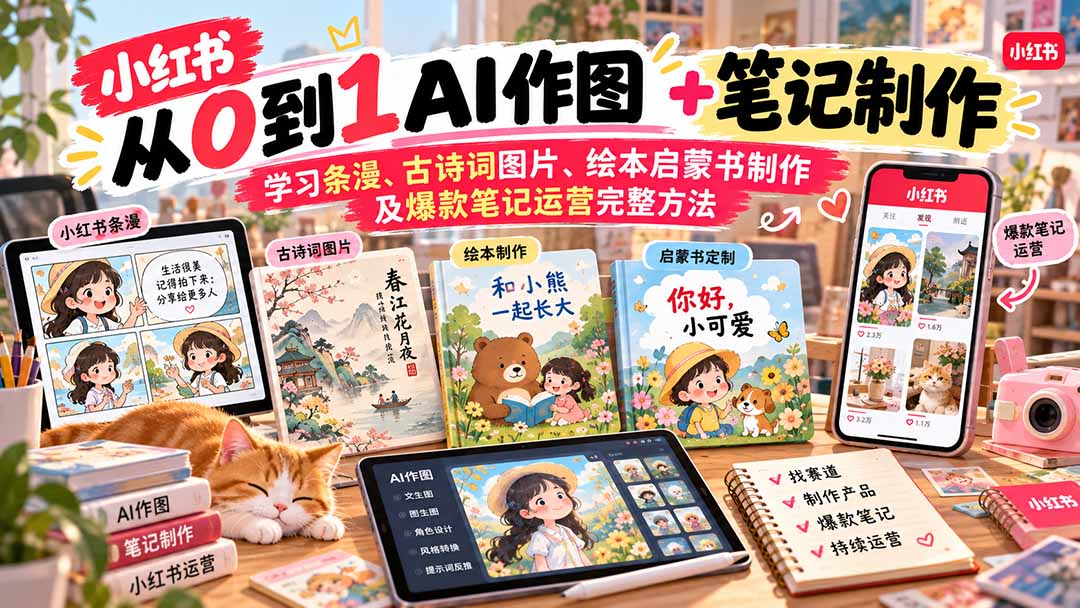 2026小红书AI内容创作从0到1：学习条漫、古诗词图片、绘本启蒙书制作及爆款笔记运营完整方法网赚项目-副业赚钱-互联网创业-资源整合老八网赚资源