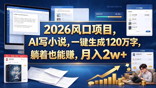 2026 风口项目，AI 写小说，一键生成 120 万字，躺着也能赚，月入 2w +网赚项目-副业赚钱-互联网创业-资源整合老八网赚资源