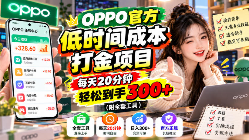ff2fd1c9419079923155c192be03e7a3.jpeg OPPO官方低时间成本打金项目,每天20分钟,轻松到手300+(附全套工具)【揭秘】