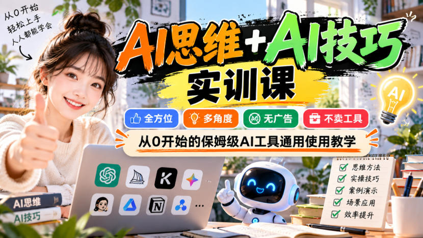 9752b175c50a86500c730d49fca93bee.jpeg 【无水印】AI思维+AI技巧实训课,全方位、多角度、无广告、不卖工具,从0开始的保姆级AI工具通用使用教学