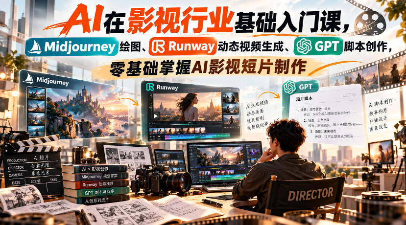 be1e6b72075313493164ccaccc48b182.jpeg 【无水印】AI在影视行业基础入门课,Midjourney绘图、Runway动态视频生成、GPT脚本创作,零基础掌握AI影视短片制作