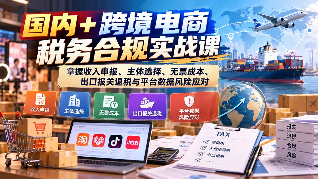 国内+跨境电商税务合规实战课：掌握收入申报、主体选择、无票成本、出口报关退税与平台数据风险应对网赚项目-副业赚钱-互联网创业-资源整合老八网赚资源
