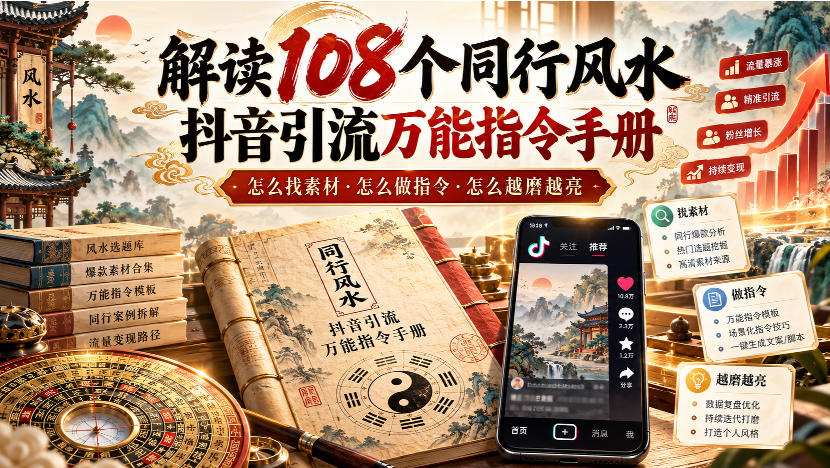 解读108个同行风水抖音引流万能指令手册，怎么找素材·怎么做指令·怎么越磨越亮【文档】网赚项目-副业赚钱-互联网创业-资源整合老八网赚资源
