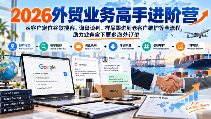 2026外贸业务高手进阶营，从客户定位谷歌搜客、询盘谈判、样品跟进到老客户维护等全流程，助力业务拿下更多海外订单网赚项目-副业赚钱-互联网创业-资源整合老八网赚资源