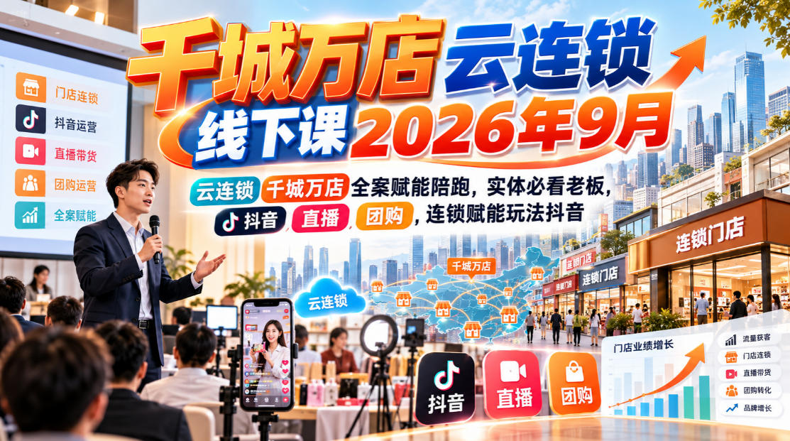 千城万店云连锁线下课2026年9月，云连锁千城万店全案赋能陪跑，实体必看老板，抖音，直播，团购，连锁赋能玩法抖音网赚项目-副业赚钱-互联网创业-资源整合老八网赚资源