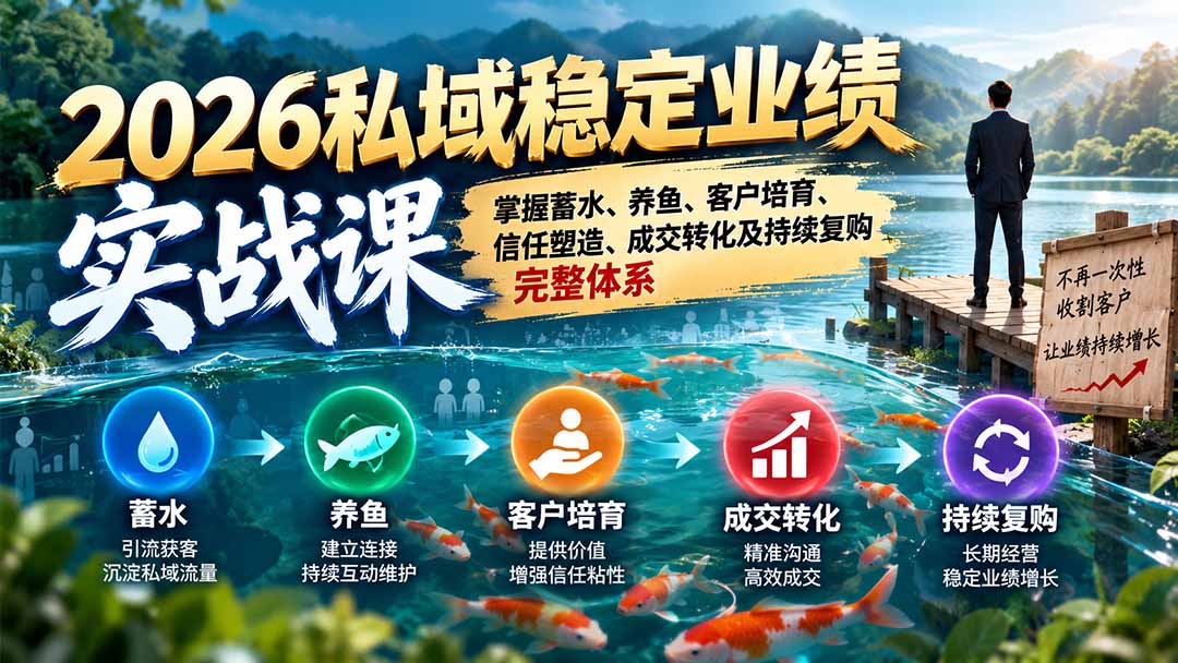 2026私域稳定业绩实战课：掌握蓄水、养鱼、客户培育、信任塑造、成交转化及持续复购完整体系网赚项目-副业赚钱-互联网创业-资源整合老八网赚资源