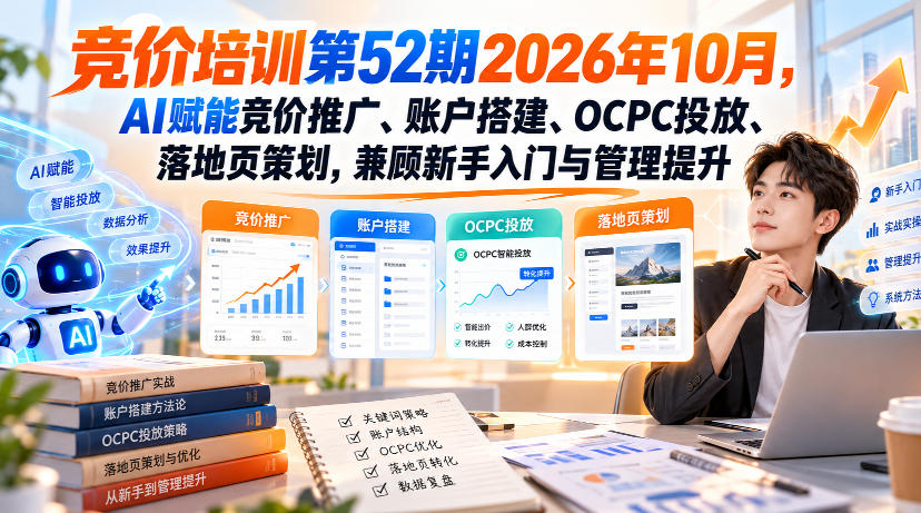【无水印】竞价培训第52期2026年10月，AI赋能竞价推广、账户搭建、OCPC投放、落地页策划，兼顾新手入门与管理提升网赚项目-副业赚钱-互联网创业-资源整合老八网赚资源