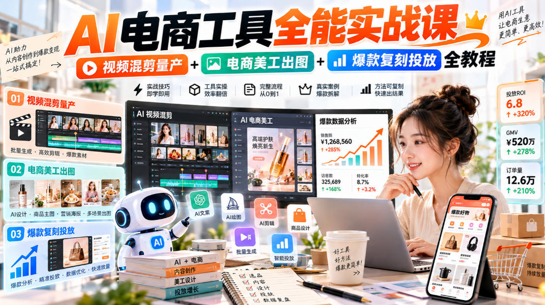 12b6b8c65ed78d6462c04360432b3f6b.jpeg AI电商工具全能实战教学,视频混剪量产+电商美工出图+爆款复刻投放全教程