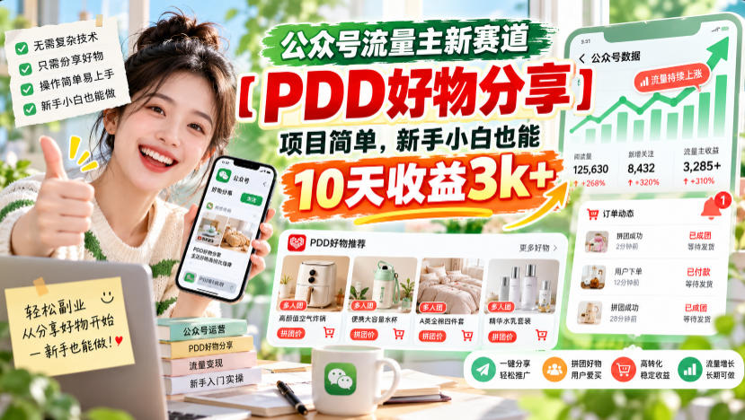 600ff948985d74fc31bae70c7cc6f039.jpeg 公众号流量主新赛道【PDD好物分享】,项目简单,新手小白也能10天收益3k+