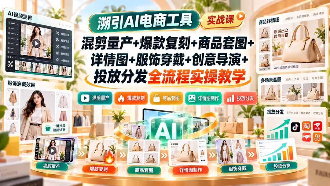 900d37768c837731f7541211e8811afc.jpeg 溯引AI电商工具实战课:混剪量产+爆款复刻+商品套图+详情图+服饰穿戴+创意导演+投放分发全流程实操教学